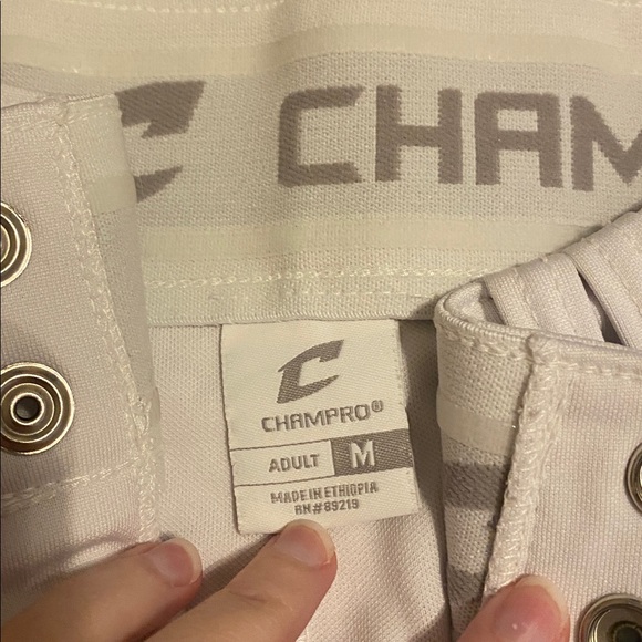 White Men's Baseball Pants with Navy Stripe - Picture 2 of 10